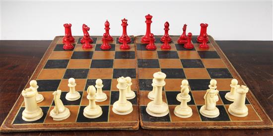 A Jaques ivory chess set, 8.5in.